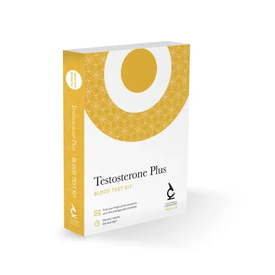 Testosterone Plus: blood test kit box